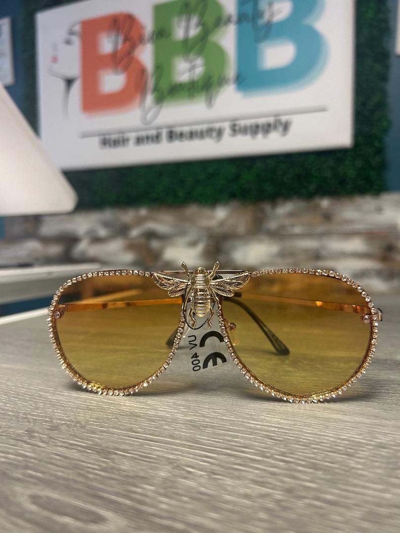 Rhinestones Aviator Bee Accent Gradient Sunglasses (MEZ777)