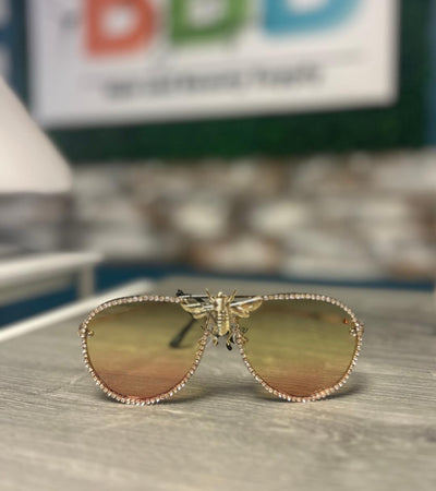 Rhinestones Aviator Bee Accent Gradient Sunglasses (MEZ777)