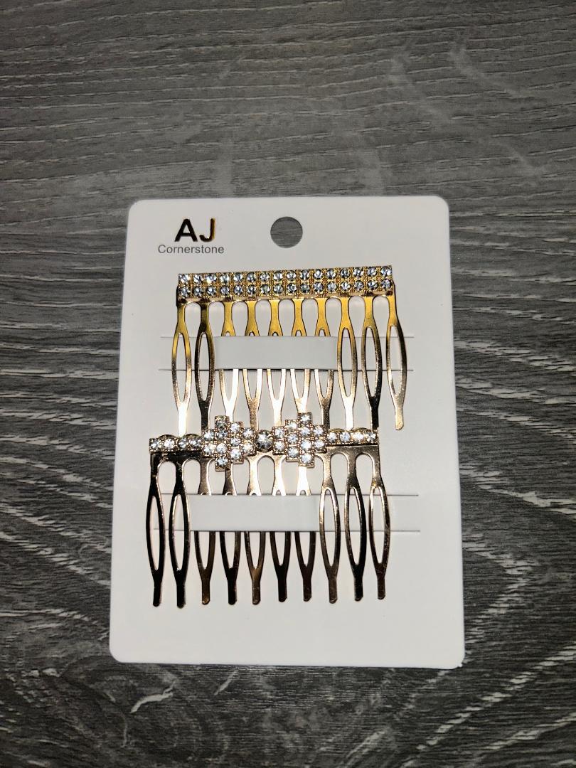 AJ Fashion Rhinestone Metal Hair Combs 2ct