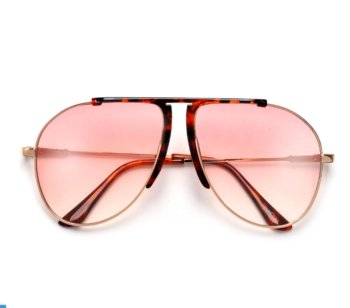 Chic Flat Top Brow Bar Tear Drop Aviator Sunglasses - Tortoise Frame/PInk