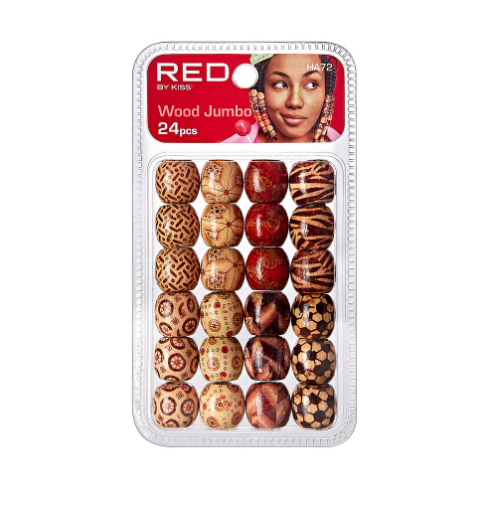 RED by Kiss Wood Pattern Jumbo Beads 24pcs (HA72)