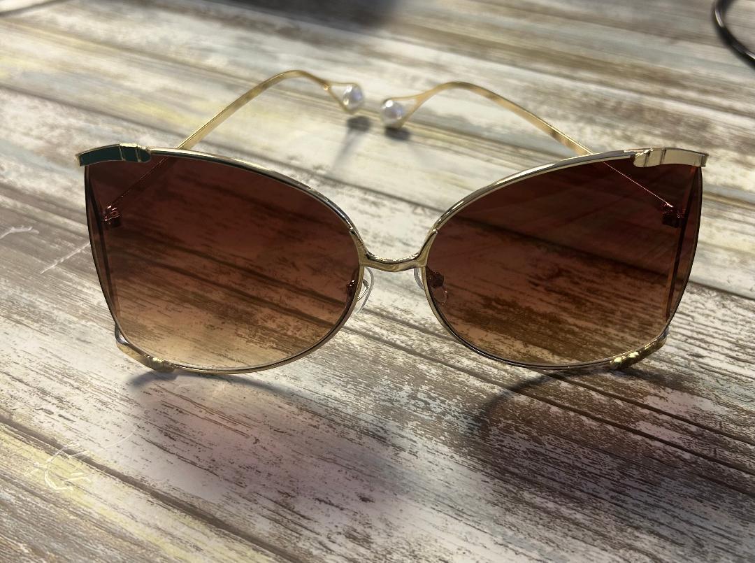 Big Frame Pearl Sunglasses - Gold/Brown