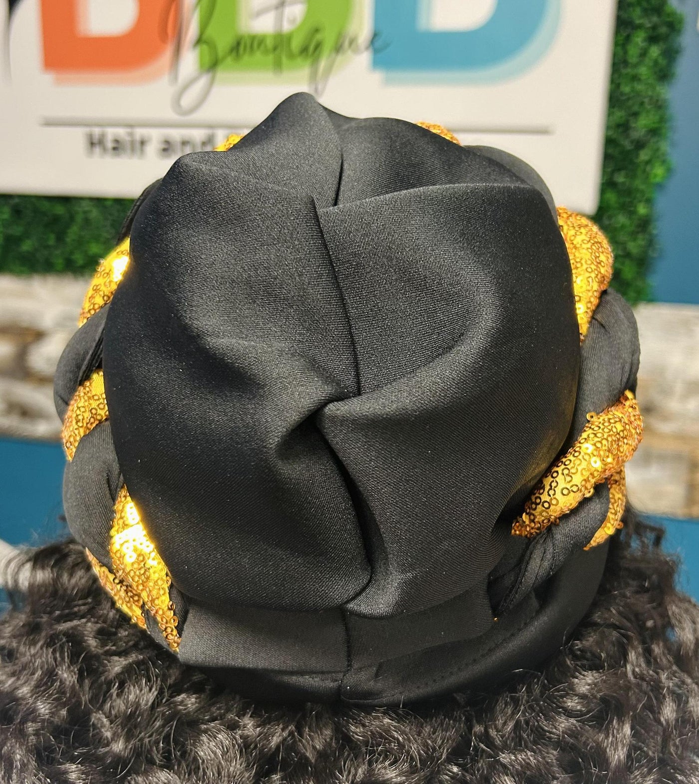 Sequin Turban - Black/Gold