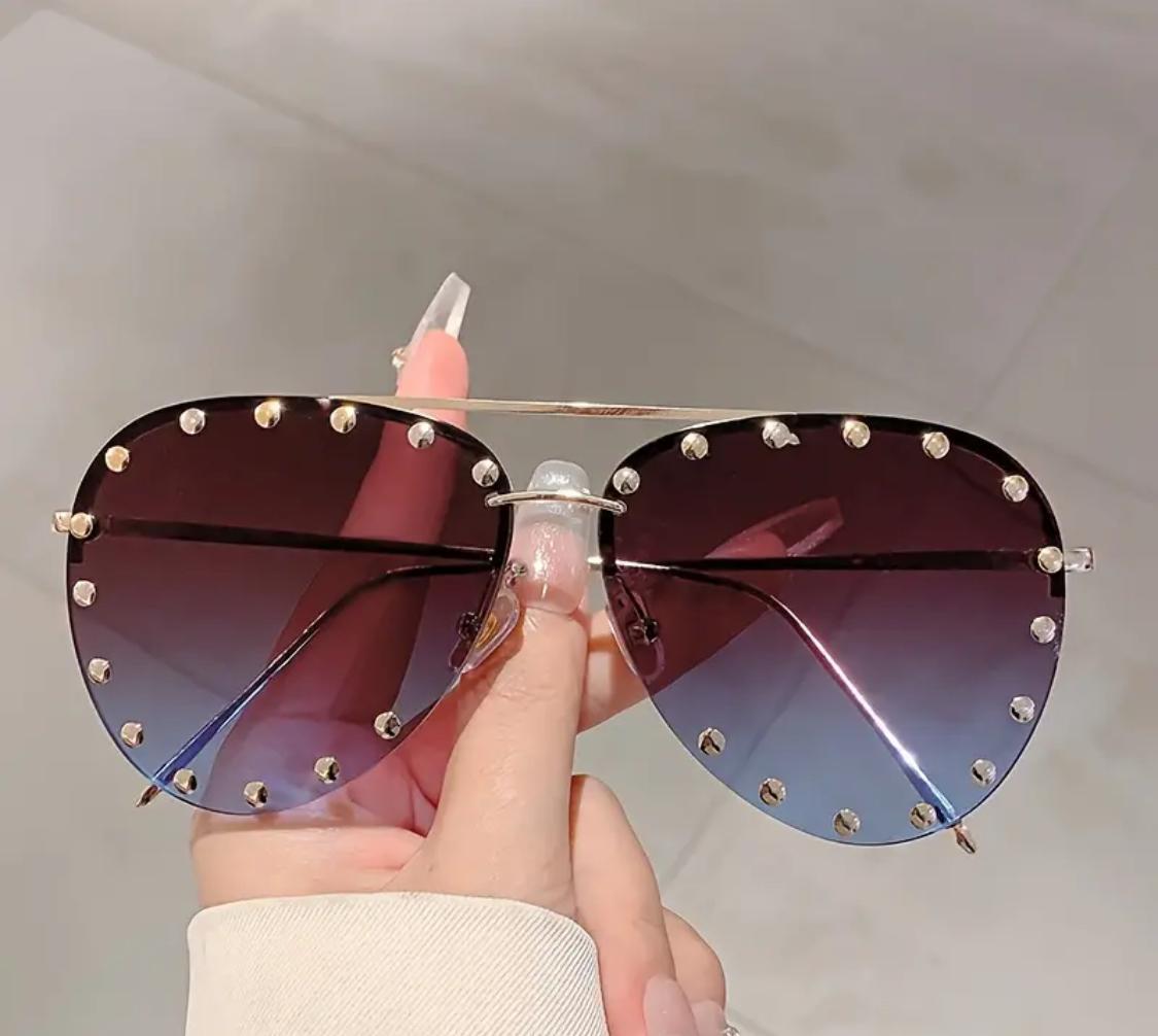 Gold Studded Aviator Sunglasses