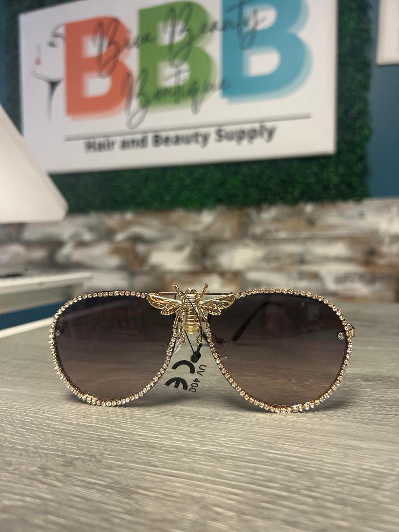 Rhinestones Aviator Bee Accent Gradient Sunglasses (MEZ777)