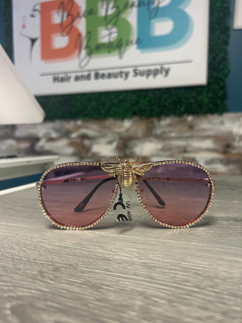 Rhinestones Aviator Bee Accent Gradient Sunglasses (MEZ777)