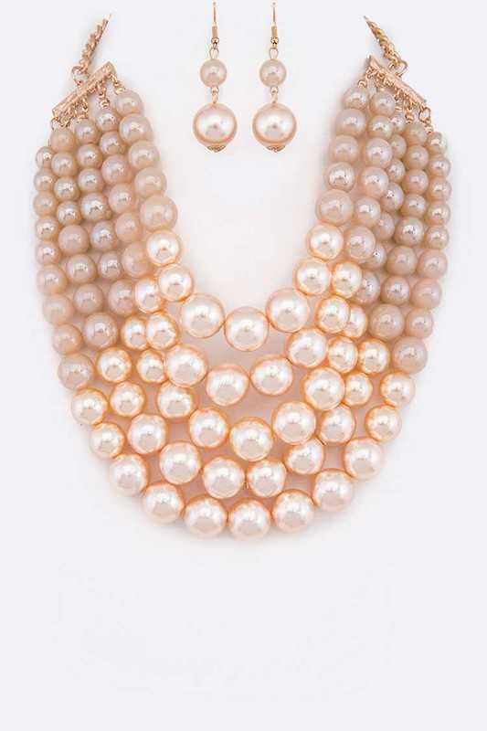 2 Tone Layered Pearl Necklace Set - Biva Beauty Boutique