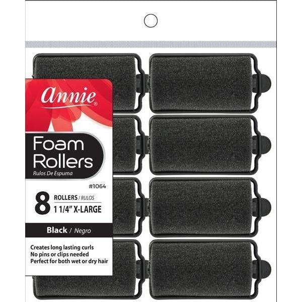 Annie Foam Rollers XL 8ct Black (#1064)