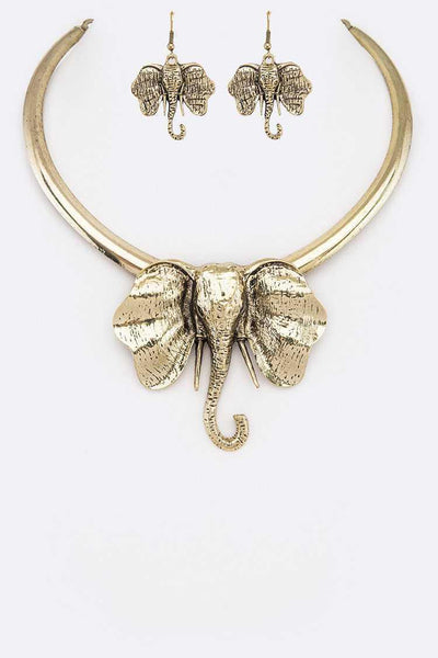 Elephant Collar Necklace Set w/ Bracelet