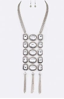 3-Row Crystal Drop Necklace Set