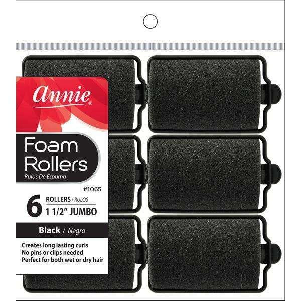 Annie Foam Rollers Jumbo 6ct Black (#1065)