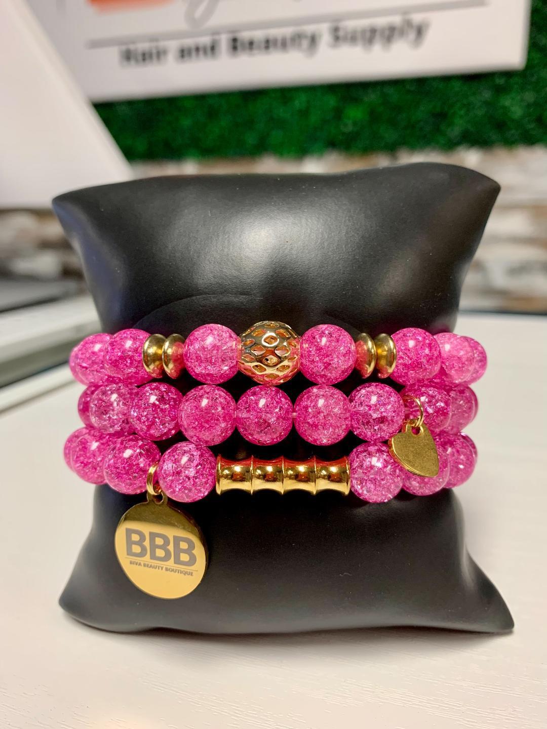 BBB Stretchy Bracelet Set 10mm - Pink Crackle