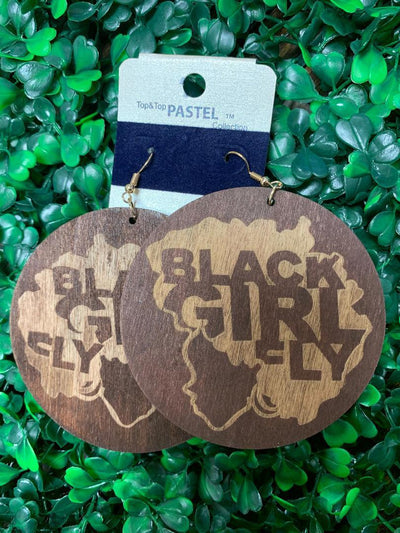 Black Girl Fly Wood Earrings