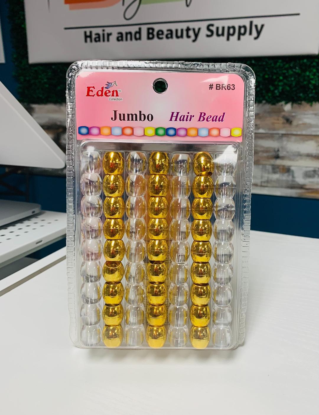 Eden Jumbo Hair Beads #BR63 - Clear/Gold