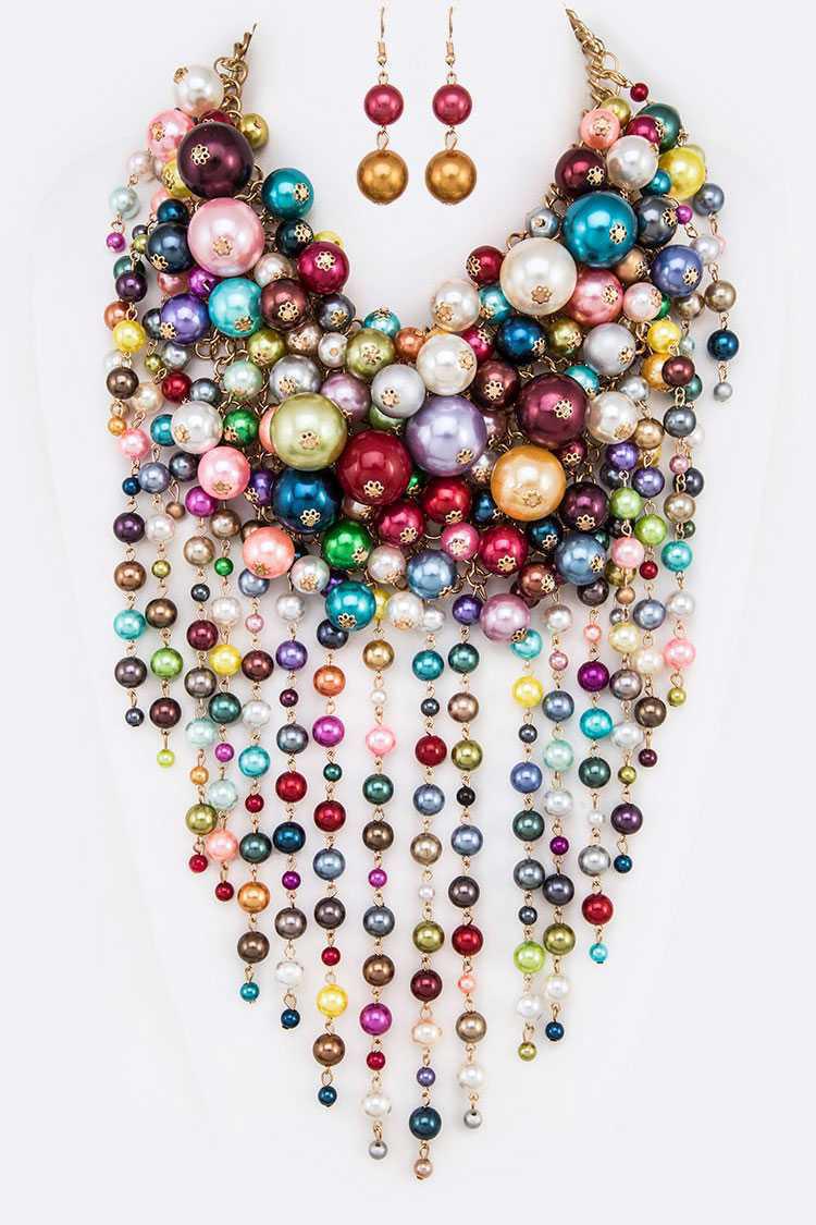 Multicolor Pearl Drop Necklace Set